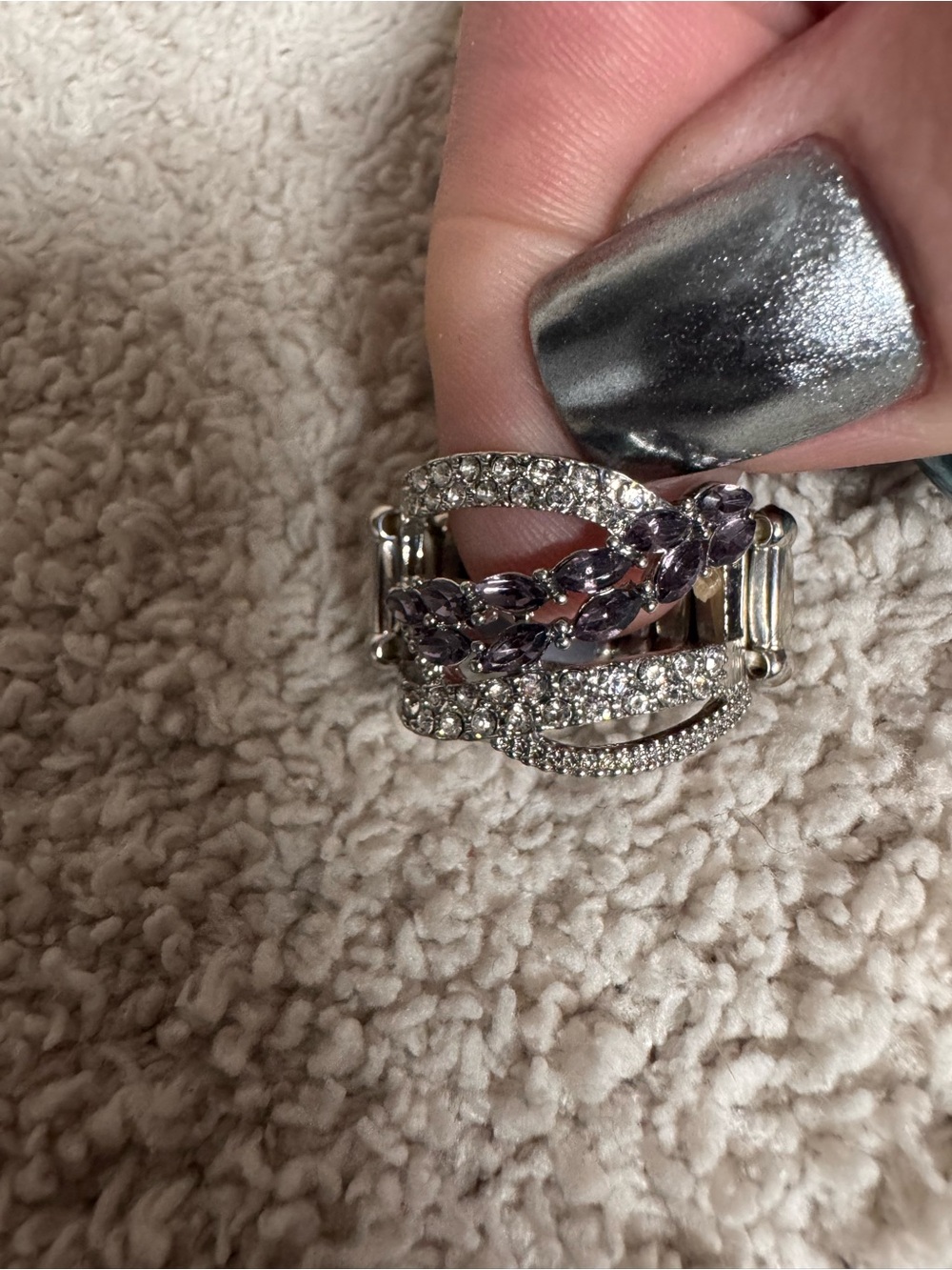 Paparazzi Silver-Tone Ring with Amethyst-Style Marquise Stones